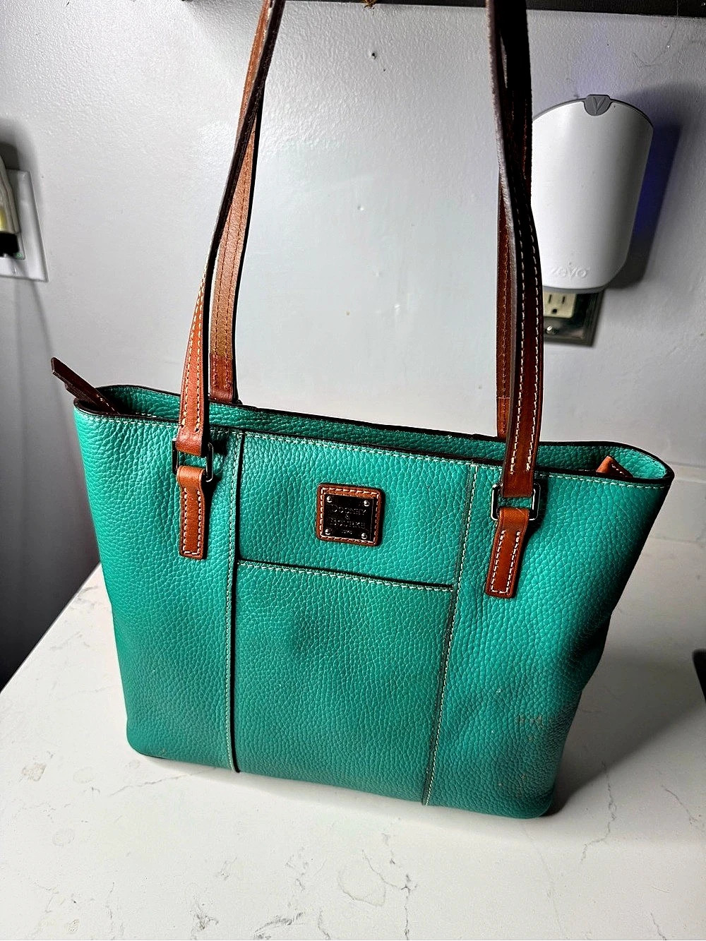 Dooney & Bourke Pebble Grain Small Zip Top Tote Green & Brown